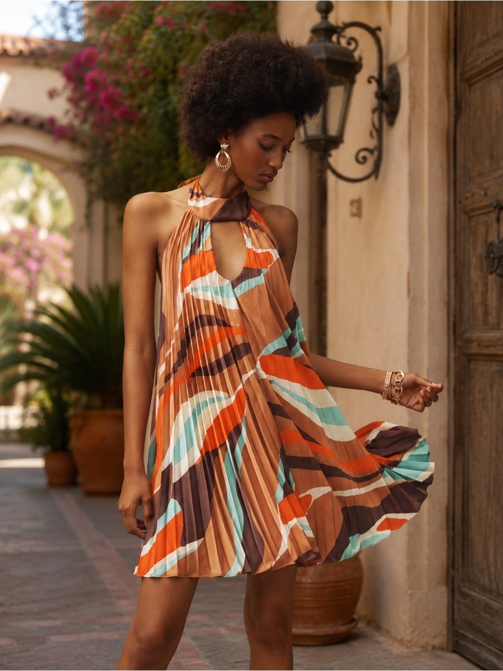 ANTHROPOLOGIE HUTCH Pleated Halter Keyhole Open Back Swing Mini Dress Vacation - Picture 12 of 12